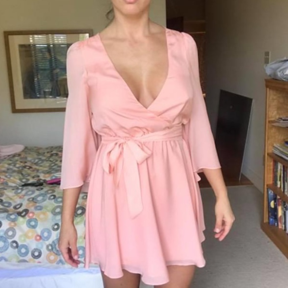 Bebe Chiffon Pink Long Sleeve Dress